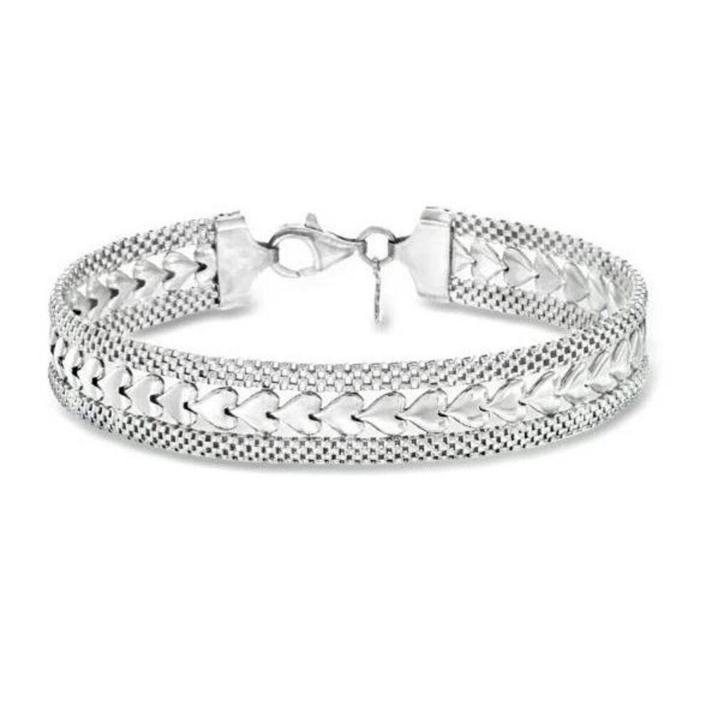 ROSS SIMONS Italy Sterling Silver Heart Motif Link Bracelet